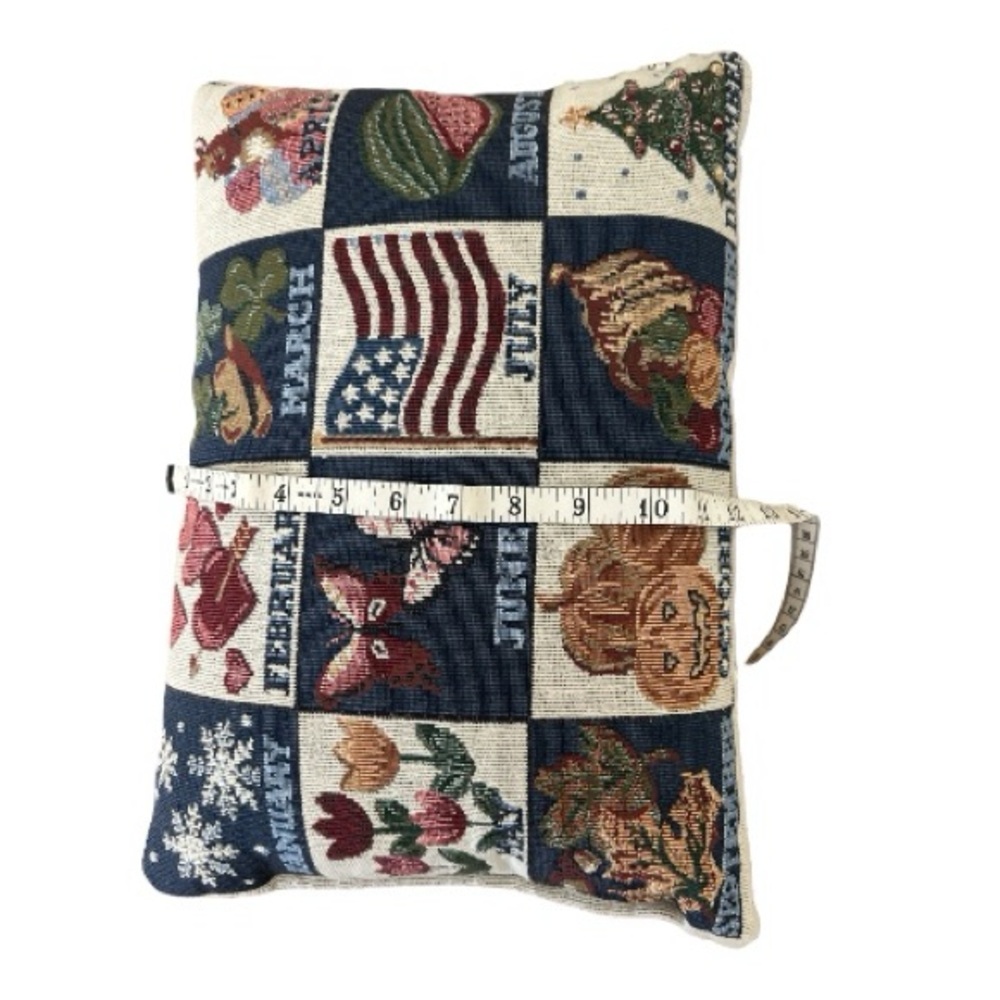 Vintage Twelve Month Calendar Holidays Tapestry Accent Throw Pillow - Picture 3 of 3